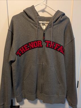 The North Face Gray Full-Zip Hoodie with Black Logo Tag